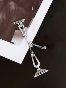 1入女士銀色鑲鑽馬蹄形手鐲金屬鏈接手錶帶,兼容apple Watch Ultra/se/series9/8/7/6/5/43/2/1,四季適用,尺寸適合38mm/40mm/41mm/42mm/44mm/45mm/49mm - 銀色 - 查看 5