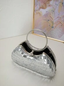 Bolsa de Clutch Brilhante com Contas para Festa de Casamento Presente de Dia dos Namorados - Prata - Ver 6