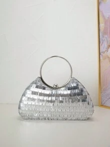 Bolsa de Clutch Brilhante com Contas para Festa de Casamento Presente de Dia dos Namorados - Prata - Ver 3