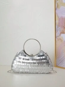 Bolsa de Clutch Brilhante com Contas para Festa de Casamento Presente de Dia dos Namorados - Prata - Ver 2