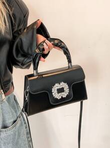 1pc Fashionable Solid Color Pleated Handle Elegant Handbag, Suitable For Daily Use, Dates, Gifts For Women - Black - View 1