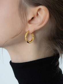 2pcs/Set Vintage French Style Gold & Silver Circle Hoop Earrings With Hollow Out Design, High-End Style - Multicolor - View 10