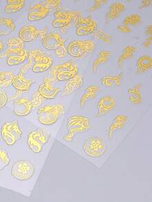 2 件裝金龍指甲貼 3d 全像自黏美甲貼花滑塊美甲裝飾 - 金色 - 查看 4