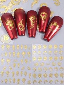 2 件裝金龍指甲貼 3d 全像自黏美甲貼花滑塊美甲裝飾 - 金色 - 查看 1