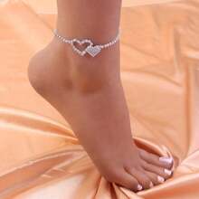1pc Luxurious Full Diamond Decorated Heart Shaped Anklet - Love - View 6