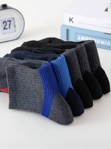 5入組男士黑色拼色加墊運動襪,帶毛巾底 - 彩色 - 查看 5