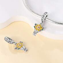 1 件純銀治癒花園花束設計吊墜,帶珠子,適合手鍊/項鍊,原創魅力設計,新年禮物 - 銀色 - 查看 2