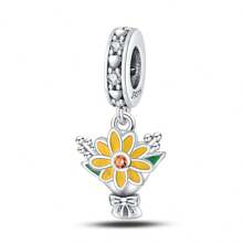 1 件純銀治癒花園花束設計吊墜,帶珠子,適合手鍊/項鍊,原創魅力設計,新年禮物 - 銀色 - 查看 1