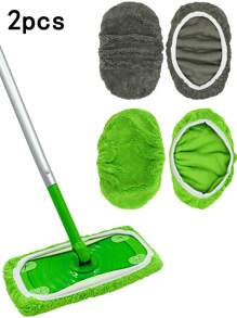 2入組可重複使用的平頭拖把抹布吸水替換布套,平頭拖把替換頭,濕式和乾式平頭拖把布套,微纖毛巾替換墊,適用於實木地板,家居浴室拖把配件,清潔工具 - 彩色 - 查看 1