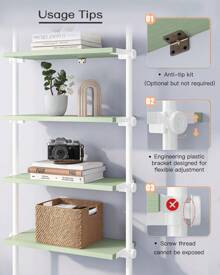 ALLZONE 5 Tiers Narrow Bookshelf, Tall Adjustable Ladder Book Shelf With Open Storage, Floor To Ceiling Tension Mount, Wooden Industrial Bookcase For Living Room, 92 To 116 Inch - Xem 3