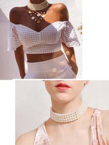 1pc Women'S Fashionable Handmade Multi-Layer Pearl Necklace, Suitable For Daily And Party Wedding Matching - Multicolor - View 4