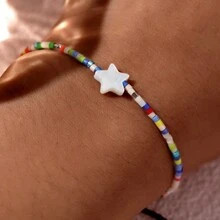 1入手工打造極簡多色串珠珠寶,2024年新款貝殼星星手鍊女士時尚潮流 - 彩色 - 查看 7