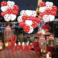 51 件情人节气球红白心形气球 10 英寸心形气球乳胶爱心铝箔气球情人节浪漫装饰订婚结婚周年生日用品 - 紅色 - 查看 5