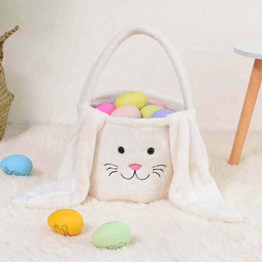 1 pezzo Cestino portaoggetti a forma di coniglio, grande capacità, borsa portatile a forma di coniglio in peluche, borsetta per Pasqua, cestino per caramelle, accessori per la casa