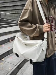 女士顏色拼接極簡大容量肩背包,休閒、百搭,適用於學校和時尚 - 白色 - 查看 1