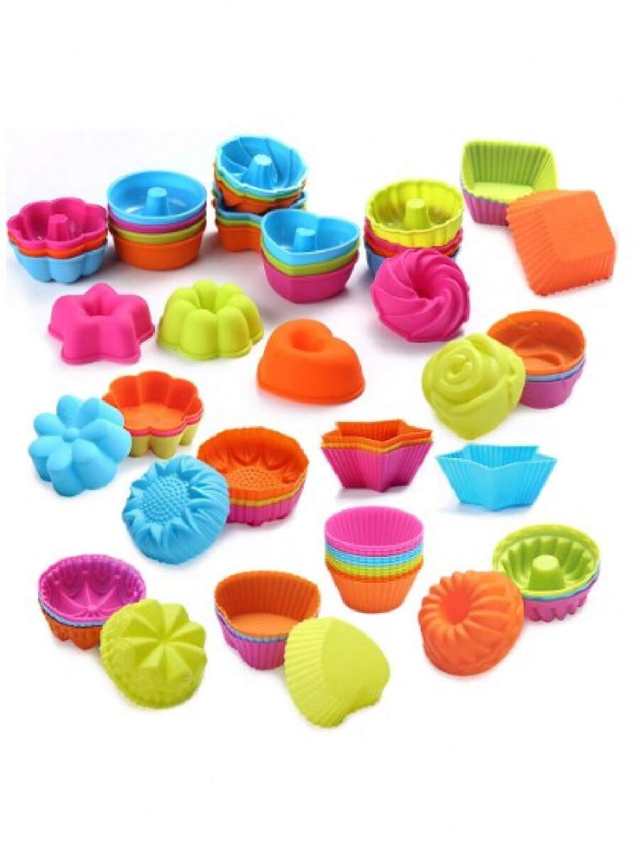 6 Or 12 Silicone Cupcake Muffin Cake Molds Colorful Shapes 7 X 4.5 X 3.5 Cm - 彩色 - 查看 1