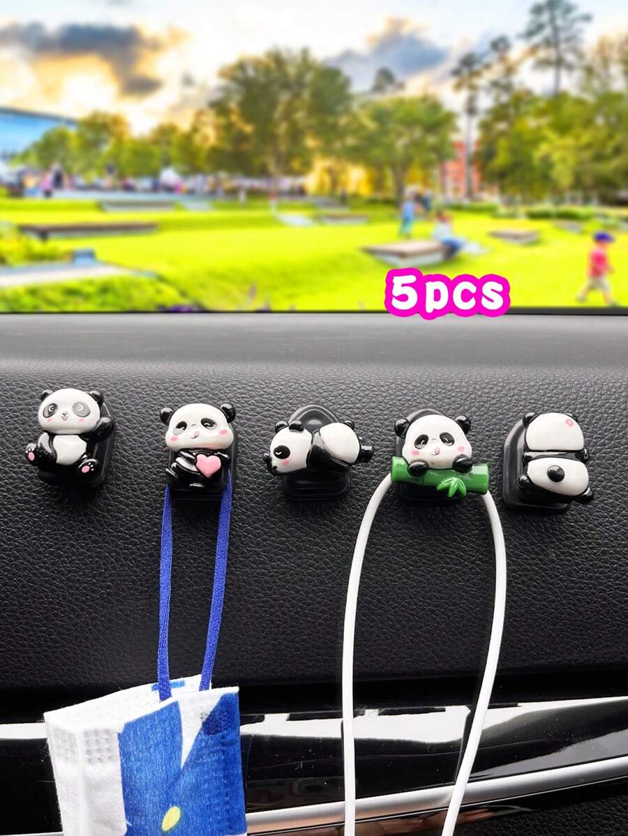 5 Piezas Decoración De Panda Para Automóvil Gancho Multifuncional De Mini Almacenamiento - Multicolor - Ver 1