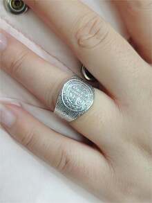 1pc Titanium Steel Fashionable Wide Geometric Style Ring For Party, Casual Occasions, Suitable For Men And Women Daily Wear - Silver - View 4