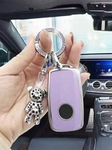 Luxury Purple Diamond Teddy Bear Keychain + Car Violet Anti-Drop Key Cover, Suitable For Vw/Passat/Teana/Sagitar/Superb/Douqi Yakkie/C-Trek/Xinrui Special Use