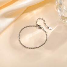 1pc Silver Stainless Steel Football Bead Chain Simple Bracelet, Best Friend Gifts For Women - Silver - View 4