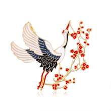 1pc Vintage Chinese Style Brooch With Plum Blossom & Flying Crane Design, Suitable For Qi Pao & Han Fu Outfits For Women And Perfect For Daily Wear - Red - View 1