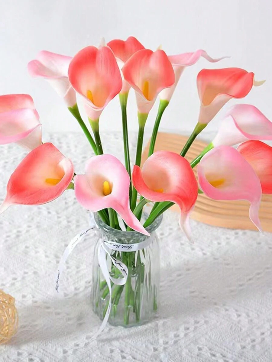 1pc Miniature Pu Calla Lily Artificial Flower For Home Decoration, Photography Prop - Pink - View 1