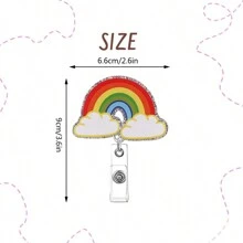 1pc Cute Nurse Badge Reel With Retractable Name Tag Id Holder Rainbow Cow Flower Face Finger Suitable For Nurse Student Rn Pediatrician Teacher Fun Office Accessory Badge Reel Pins Therian - Multicolor - View 3