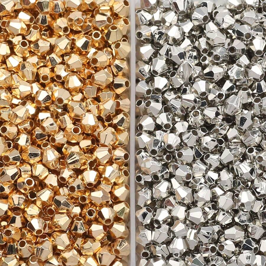 400 件 4 毫米菱形 Ccb 珠子、200 件白色珠子、200 件双色 K 和 Kc 金珠子、不对称珠子，适用于 DIY 珠宝制作材料 - 白K,KC金各200顆 - 查看 1