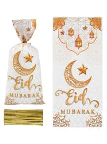 25/50/100 Pcs/Pack Plastic Cookie/Candy Bags With Metallic Gold Star And Moon Pattern, Suitable For Festival Gift Packaging - Multicolor - View 1