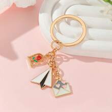 1pc Ladies' New Creative Love & Envelope & Paper Plane Pattern Design Keychain With Metallic Rose Charm And Oil Drop Detail, Ideal For Gifting To Friends And Sisters - Multicolor - View 9