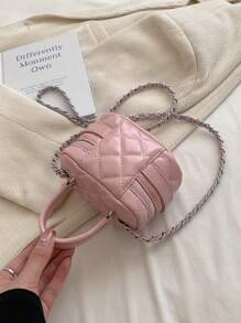 2024 New Mini Pink Embroidery Thread Handheld/Shoulder/Crossbody Bag With Pu Strap, Buckle And Closure - Pink - View 3
