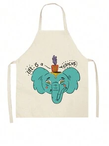 1個卡通象印花亞麻圍裙 - 紫色 - 查看 1