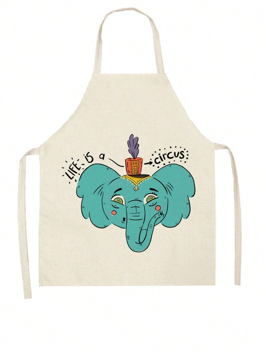1個卡通象印花亞麻圍裙 - 紫色 - 查看 1