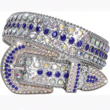 DIAOSHEN 1條藍色鑽石麂皮pu皮帶,金屬鉤針扣,寬3.8cm,男女都適用的時尚嘻哈庞克皮帶,非常適合牛仔褲或連衣裙 - 藍色 - 查看 9