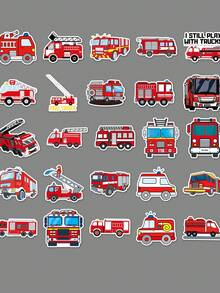 50 件消防車塗鴉防水貼紙、卡通規劃貼紙、diy 滑板行李箱貼紙