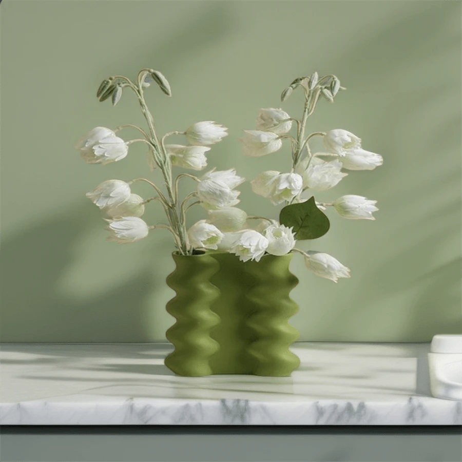 1只創意陶瓷工藝中世紀風格花瓶孟菲斯藝術裝飾花瓶,適用於書架、婚禮禮物、客廳臥室裝飾擺件 - 綠色 - 查看 1