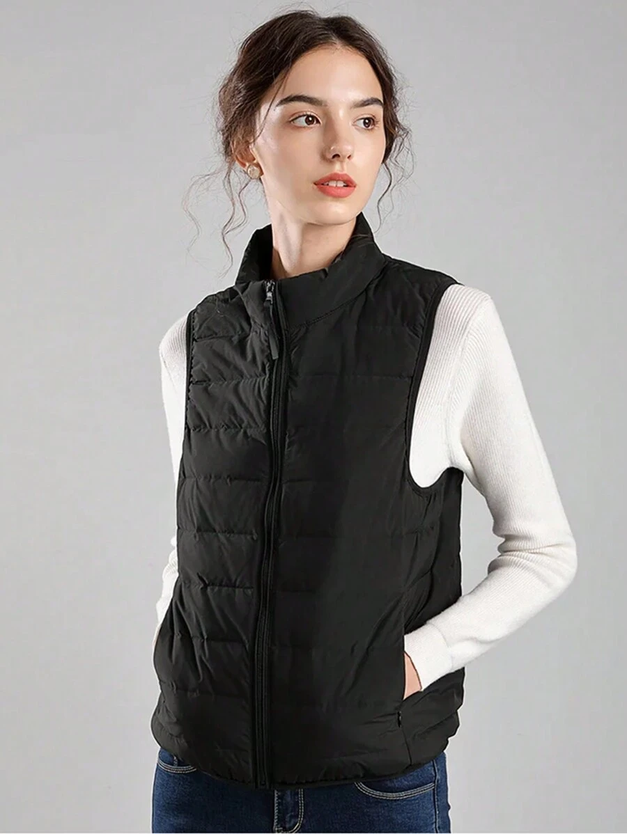 Seamless Lightweight New Style Down Vest - Black - View 1
