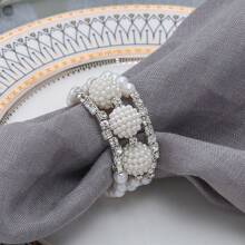 4入組豪華鑽石珍珠餐巾環,金屬可調節餐巾架,適用於酒店婚禮宴會晚宴 - 彩色 - 查看 3