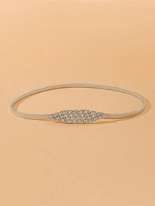 1 件女式双叶扣弹性腰带，可调节腰带，适合夏季日常穿着，送给朋友的圣诞礼物 - 銀色 - 查看 2