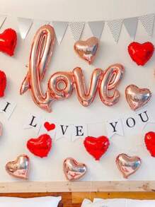 31pcs "LOVE" Letter Shaped Balloons Set, 10 Inch Large Size Red Champagne Gold Heart Balloons, Suitable For Wedding Valentine Party Decorations - Multicolor - View 3