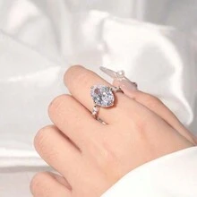 時尚女款s925純銀橢圓形鋯石戒指,經典女款訂婚戒指 - 杏色 - 查看 5