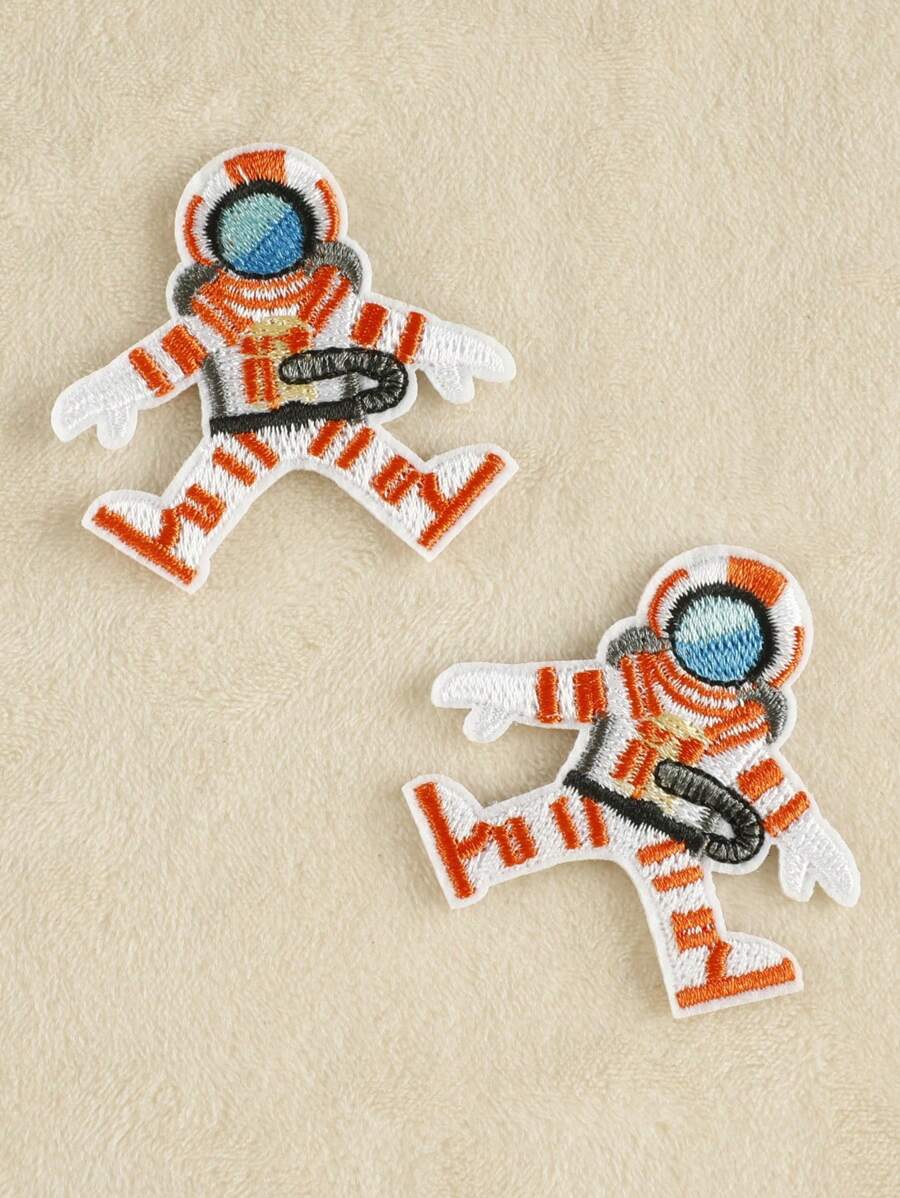 2入組卡通太空人刺繡布補丁,適用於diy衣服、褲子、帽子、包包、鞋子、手機殼的裝飾貼,熱熔貼上製作用品 - 彩色 - 查看 1