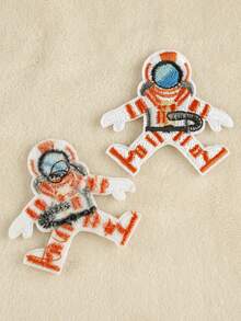 2入組卡通太空人刺繡布補丁,適用於diy衣服、褲子、帽子、包包、鞋子、手機殼的裝飾貼,熱熔貼上製作用品 - 彩色 - 查看 3