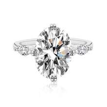 時尚女款s925純銀橢圓形鋯石戒指,經典女款訂婚戒指 - 杏色 - 查看 6