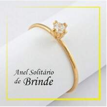 Par de aliança de casamento Abaulada 4mm + Caixinha + Anel Solitário Aço Inoxidável Banhado Brilho Ouro 18k - Dourado - Visão 3