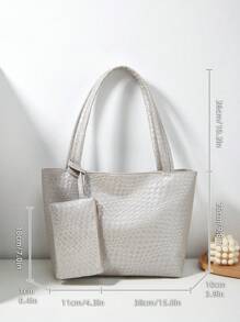 女款購物和日常使用的手提袋套裝 - 銀色 - 查看 6