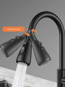 1入通用360度旋轉廚房水龍頭擴展器,附有防濺水設計的水槽,配備停水開關和外部接頭 - 黑色 - 查看 3
