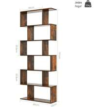 Regał o 6 poziomach, półka krokowa wykonana z drewna, półka podziału pokoju z ochroną napiwków, półka biurowa na półce do salonu, biuro, 80 x 19,5 x 109 cm - Brązowy - Zobacz 3