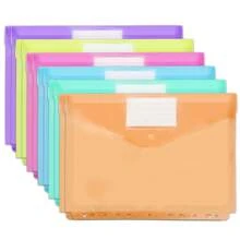 12 Packs A4 Punched Binder Pockets,Plastic Wallets With Label Pocket And Snap Button,Waterproof Poly Files Envelopes,11 Holes Clear File Folders For Home,Office And School,6 Colors - Multicolor - View 2