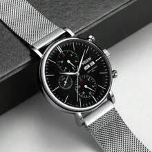 Nesun 鋼帶多功能機械手錶,雙日曆,夜光功能,休閒百搭風格,1 個男士 - 銀色 - 查看 2